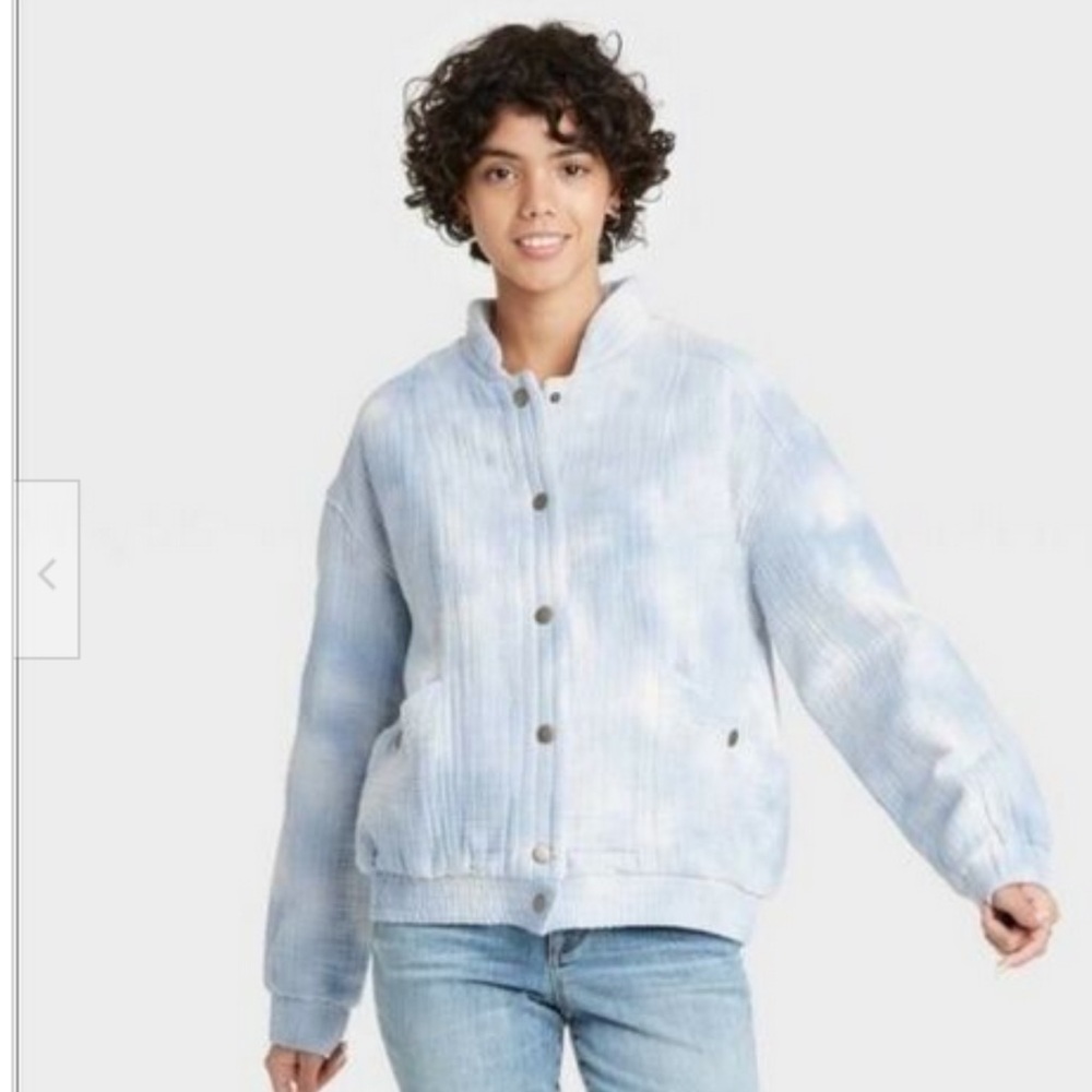 Universal Threads Blue White Tie Dye Cotton Bomber jacket women size Medium